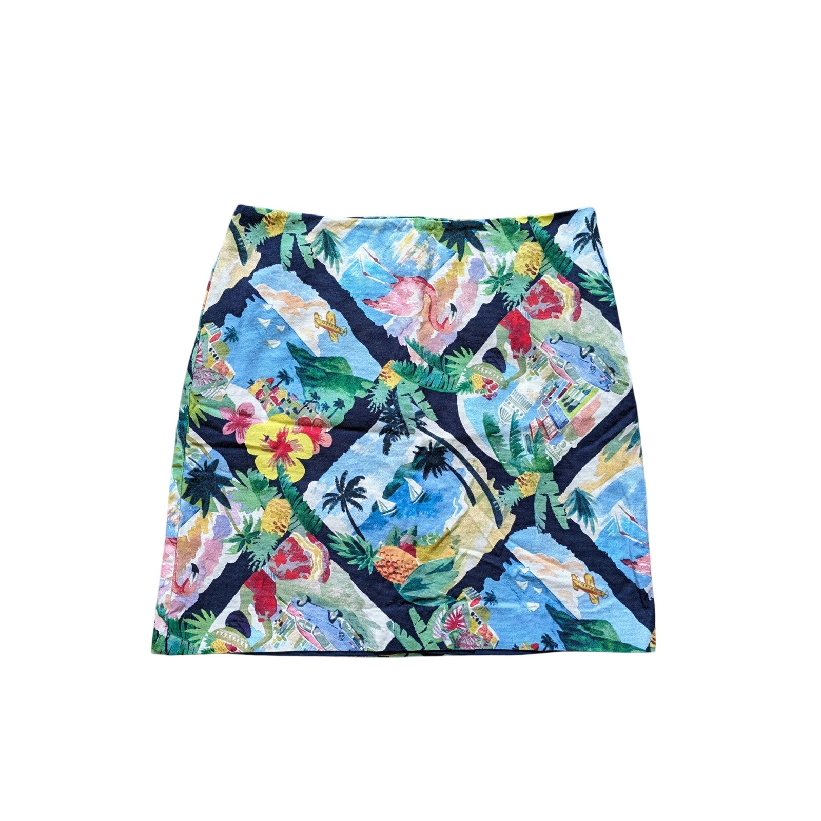 Talbots Tropical Skirt Womens 8p Blue-Pink Boat Coastal Beachy Resort Mature